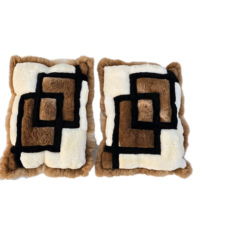 VTG Pete's‎ Alpaca Fur Large Pillow Cases Geometric Patchwork 32 X 21 New READ
